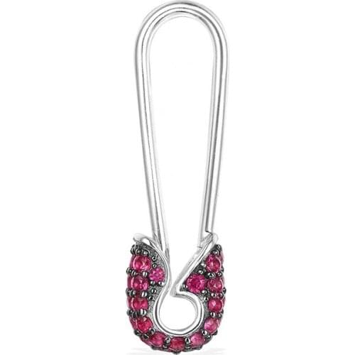 SLJELY 925 Sterling Silver Rose Red Blue White Zircon Safety Pin Earring Fine Brand October Collection Women Girls CZ Jewelry