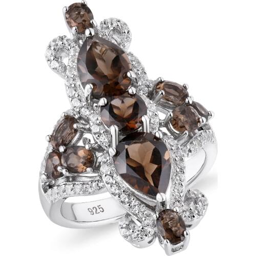 GZ ZONGFA Fashion Custom Luxury Womens Engagement Natural Smokey Quartz Gem 925 Sterling Silver women rings