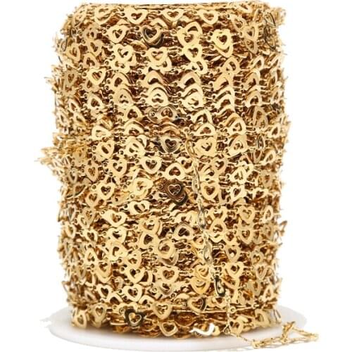 Gold tone Stainless Steel heart Link Chain Soldered Cable Chains with Spool for Necklace Bracelet Jewelry Making 5MM width