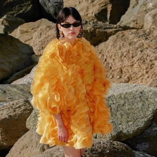 Gold Tops Women Blouse Top With Ruffles Blouse Summer Mesh Tulle Blouse Woman Jacket Special Neckline