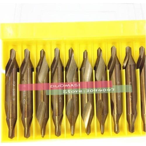 1.0/1.5/2.0/2.5/3.0/4.0/5.0mm 10pcs HSS CO M35 60degrees Containing cobalt spiral center drill Processing of stainless steel etc