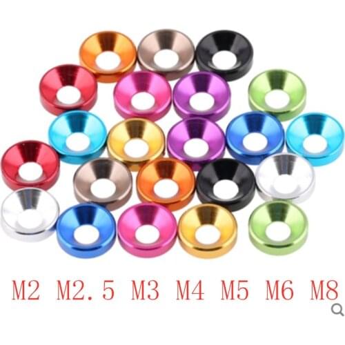 10pcs/lot aluminum washer m2 m2.5 M3 M4 M5 M6 M8 colourful Anodized Countersunk Head Bolt Washers Gasket