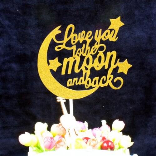 10pcs/lot Love Moon Acrylic Letter Paper Cake Topper Gold Cake Top Flag Decoration for Birthday Party Wedding Supplies