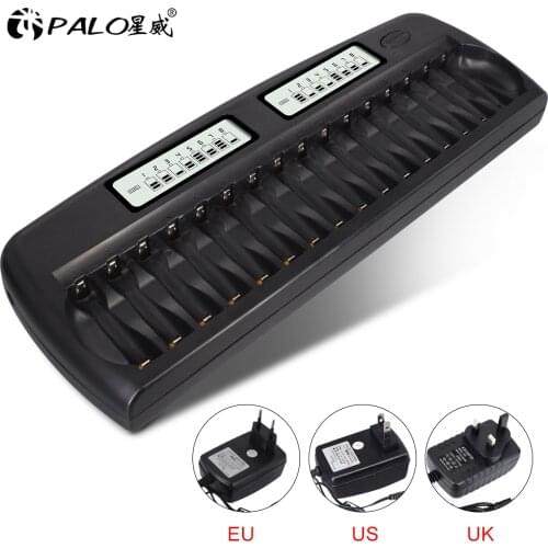 16 slots PALO Fast charger DP-K106 2-LCD Built-In IC Protection Intelligent Rapid Battery Charger for 1.2V AA/AAA Ni-MH Battery