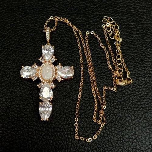 17.5" Shell pearl Cubic Zirconia micro pave Necklace Virgin Mary Cross Pendant necklacereligious style for women girl