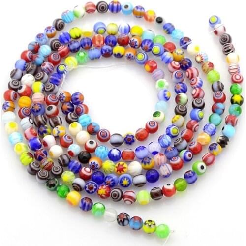 4mm 6mm 8mm 10mm Mixed Color Handmade Millefiori Glass Lampwork Bijoux Round Beads Strands for Jewelry Making DIY Accessories