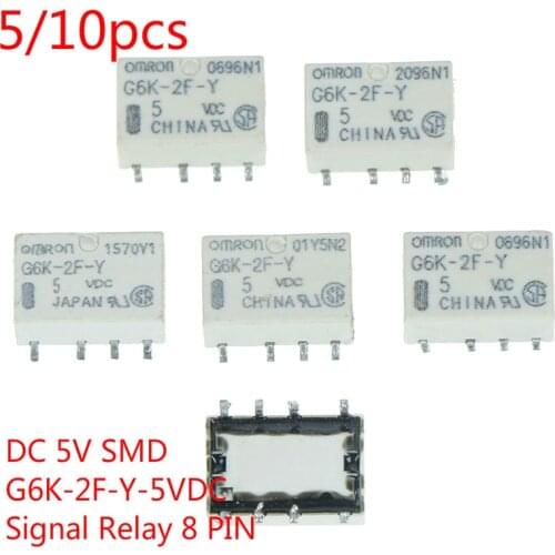 5/10pcs 10*6.5*5mm DC 5V SMD G6K-2F-Y-5VDC Signal Relay 8PIN For Omron Relay