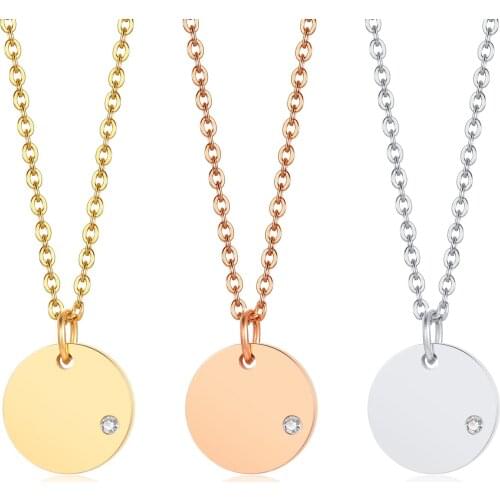 Accented Engravable Disc Necklace for Women, Stainless Steel Coin Necklace Pendant