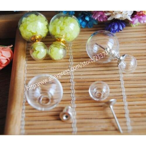 Freeshipping 50Set(10mm and 16mm Glass) Double Glass Globe Pendant & Stud Earring Set DIY Glass Vial , Glass Bottle