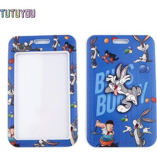 1pc PC2576 Funny Rabbit Cartoon Lanyard Card ID Holder Car KeyChain ID Card Pass Gym Phone Badge Kids Key Ring Holder Jewelry