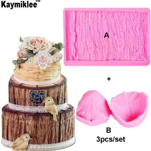 C233 Bark Texture Cake Border Silicone Mold Rose Chocolate Fondant Moulds Wedding Christmas Cake Decorating Tool