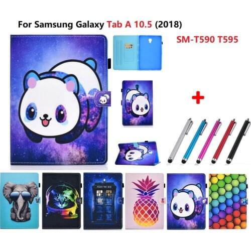 Coque For Samsung Galaxy Tab A 10.5 2018 Case SM T590 T595 Kawaii Panda Cat Elephant Leather Cover For Samsung Tab A 10.5 Case