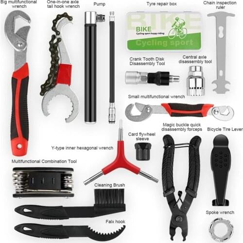 14 in 1 Bicycle Repair Tools Set MTB Road Bike Tire Bar Repair Rubber Patch Freewheel Chain Remover Bike Removing Tool Bike Pump