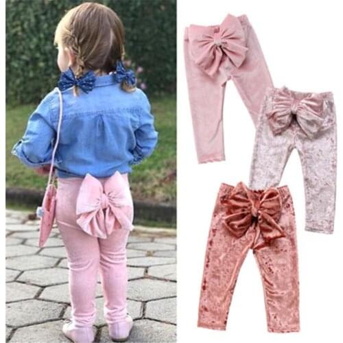 2020 Children Girl Pants Autumn Winter Baby Leggings Solid Velvet Big Bow Cute Girls Pants