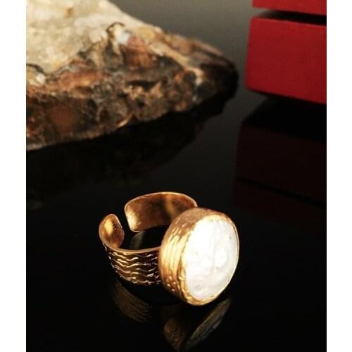 Dr Stone Natural Stone Women 'S Pearl Stone Gold Plated Ring KRB44 372884453