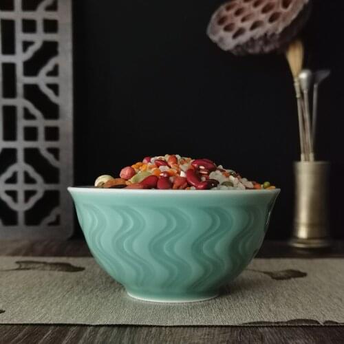 Chinese Cereal Bowl Porcelain Rice Bowl for Salad 4.25 Inch Celadons Tableware 8.5 fl oz Ceramic Microwave and Dishwasher Safe