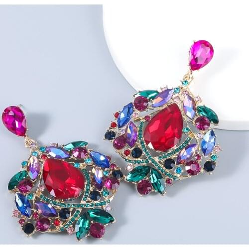 JIJIAWENHUA New Sparkling Large Rhinestone Pendant Luxury Womens Earrings Dinner Wedding Fashion Jewelry Accessories