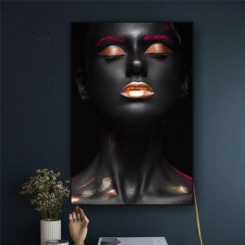 Pictures Modern Home Decoration African Woman Indian Black Gold Wall Art Modern Canvas Prints Noridc Painting For Bedroom Poster