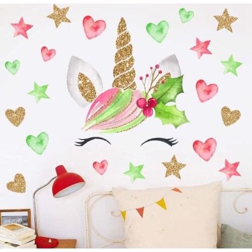 Colorful Flower Animal Unicorn Wall Sticker 3D Art Decal Sticker Child Room Nursery Wall Decoration Home Decor