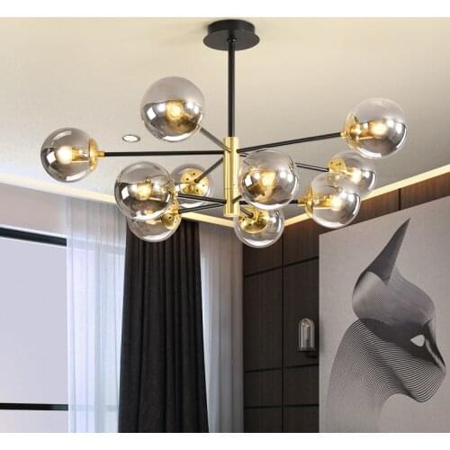 Round Ball Light indoor LED Glass Ball Chandelier Bedroom Living roomBlack Retro Vintage Loft Chandelier farmhouse lighting
