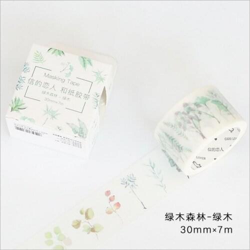 30mm Wide Lush Green Plants Leaves Forest Tree Life Decoration Washi Tape DIY Planner Diary Scrapbook Sticker Masking Tape