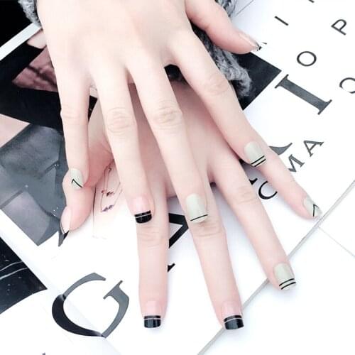 24 senior bride wedding matte fake nails normal length black C59