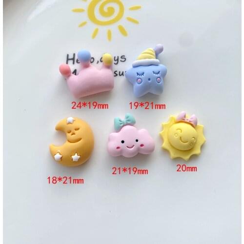 15Pcs/lot Resin Cute Star Moon Crown Flatback Cabochon Kawaii Embellishments for Scrapbooking Craft DIY Decoration Accessories