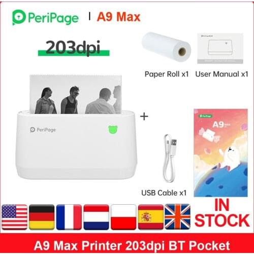 PeriPage A9 MAX Mini Thermal Printer 203dpi BT Wireless Photo Printer Inkless Printing Label Maker Support 107mm/77mm/57mm Paper