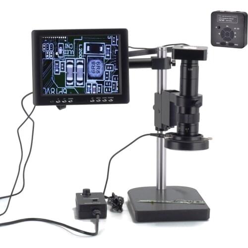 HAYEAR HDMI USB 16MP Monocular Microscope Digital Camera with 180X C-mount Lens 8"HD LCD+60 LED Light for Repair Phone Soldering