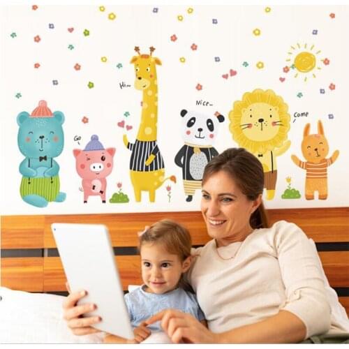 Cartoon Animal Wall Sticker Home Decoration For Kids Room Baby Bedroom Living Room Wall Decals Mural Stickers Poster Wallpaper