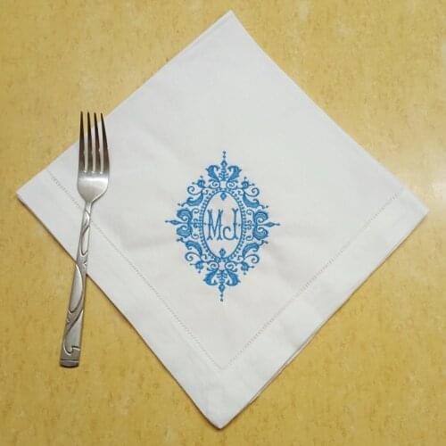 Set of 12 Fashion Monogrammed Dinner Napkins Hemstitch Linen Table Napkins 20"x20"Ladder Embroidered Initial GA Together