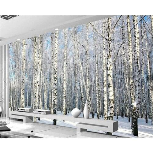 Custom wallpaper photo winter snow scene birch forest mural home decoration living room bedroom background wall 3d wallpaper