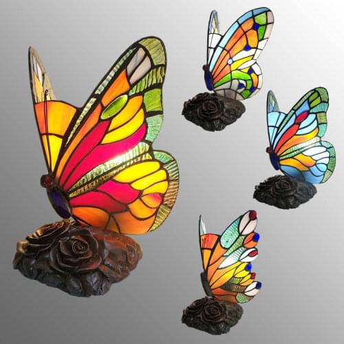 Tiffany Butterfly Stained Glass Table Lamps for Bedroom Bedside Mediterranean European Retro Desk Lamp Living Room Light Fixture