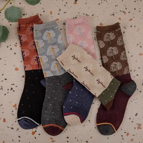 Harajuku Retro Pacthwork Woman Socks Novelty Ethnic Style Cotton Loose Long Socks Japanese Style Fashion Ladies Girls Crew Socks