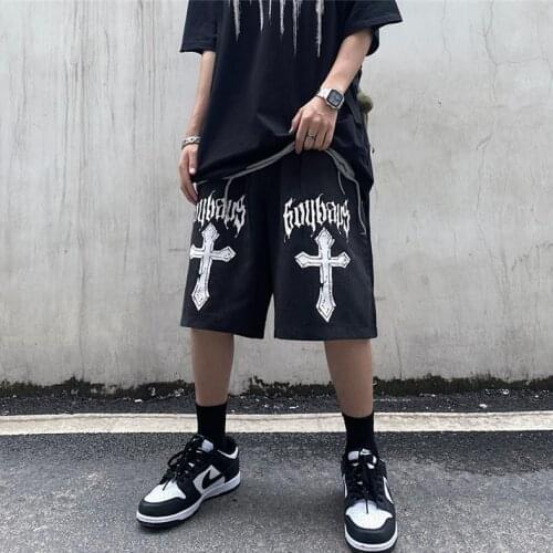 2021 new trendy brand ins cross print shorts dark high street loose casual shorts men and women plus size shorts sweat shorts