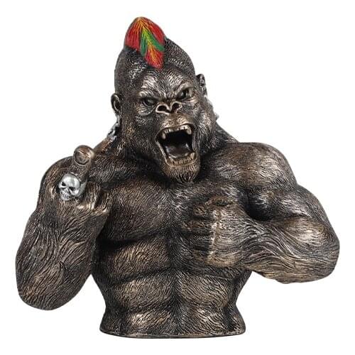 New Arrival Resin Animal Crafts Angry King Kong Statue Black White Resin Sculpture Figurine Home Decoration Office Ornaments