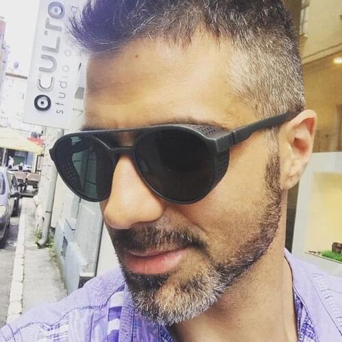 ALOZ MICC 2018 Men Steampunk Round Sunglasses Men Brand Designer Fashion Side Mesh Punk Style Men Sunglasses UV400 Q599