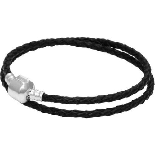 PDC Moments Single Braided Leather Charm chain Fit Women Original Bead Bangle DIY MM