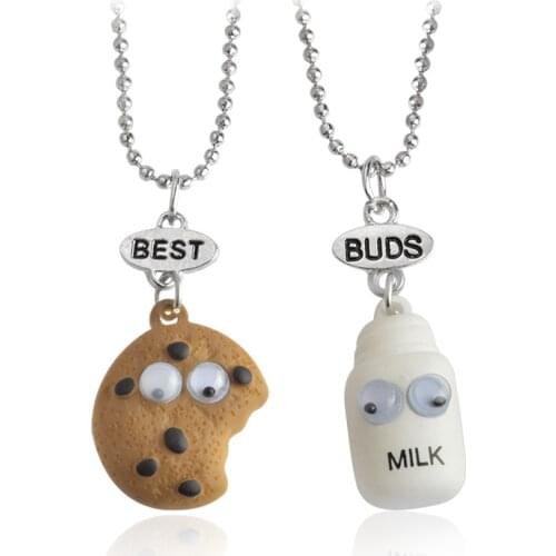 Cookie And Coffee Best Friends Forever Necklace Friendship Miniature cookies and milk Food Pendant Jewelry