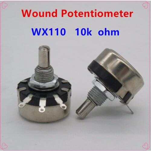 5pcs WX110(010) 10k ohm 3 Soldering Terminals 6mm Round Metal Shaft Single Turn Wire Wound Potentiometer