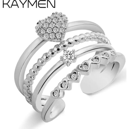 Gold Color 4 Layers Cubic Zirconia Adjustable Cuff Rings for Women Girls Wedding Rings Engagement, Statement Heart Rings 00300