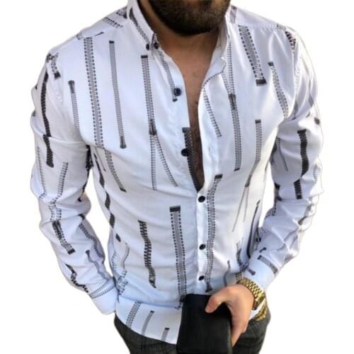 Shirts Men 2021 Turn-down Collar All-match Men Stripe Printing Long Sleeve Casual Shirts for Party Men Clothing рубашка мужская