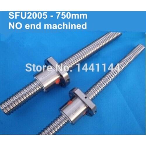 Rolled type ball screw SFU2005 - 750mm +one single nut, 3 circuits Screw pitch / lead 5mm ballscrews, ballnut for CNC router
