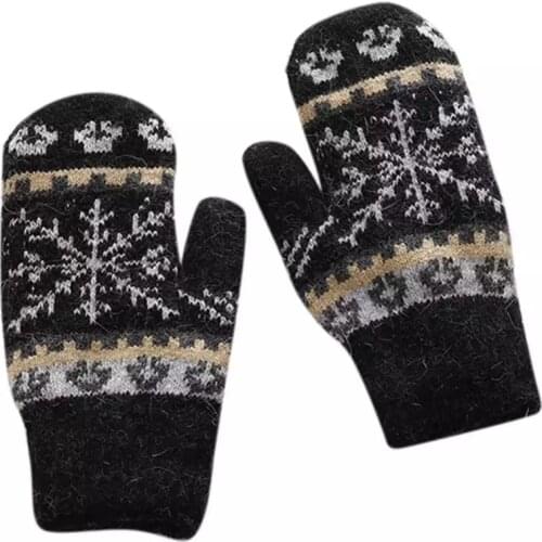 Korean Christmas Snowflake Pattern Woolen Knit Warm Mittens Winter Female Plus Velvet Thick Elastic Windproof Driving Glove H52