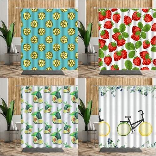 3D Summer Fruit Shower Curtain Lemon Leaf Pineapple Strawberry Bath Fabric With Hooks Waterproof Bathroom Curtains Bathtub Decor