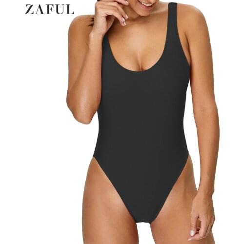 ZAFUL Backless One-piece Swimwear Solid High Cut Sexy Swimwear Women Bikini Set Summer Beach Swim Bathing Suit