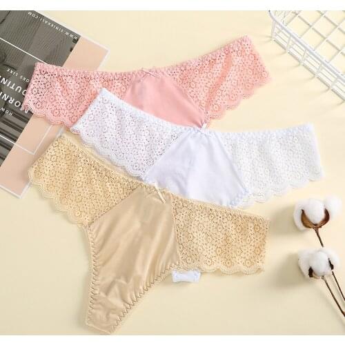 Sexy Womens UnderpantsHollow Lace Panties Bandage Seamlesss Thong Bow Lingerie Low Waist G String Sex Temptation Briefs