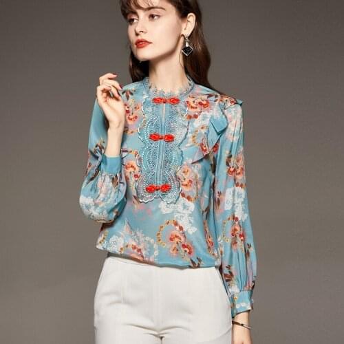 Mulberry Silk Top Shirt Women Clothes 2021 Spring New Buckle Ruffled Long Sleeve Female Mulberry Silk Top Shirt
