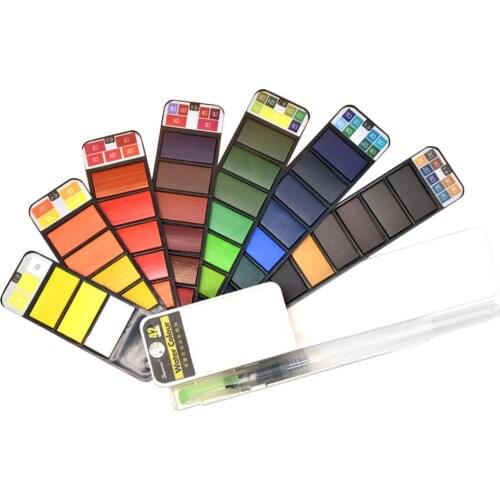 Hot Sale 12/18/24 Colors Portable Travel Solid Pigment Watercolor Paint Set With Water Color Brush Pen For Painting Art Supplies
