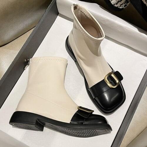 Women Boots 2021 Autumn New Retro Casual Low Heels Shoes for Women Stretch Socks Boots PU Leather Fashion Warm Winter Shoes